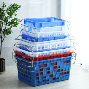 Large Rectangular Plastic <b>Crates</b> 720x505x390mm <b>Stackable</b> For Vegetable Fruit Storage And Logistics Transport Blue White Red - Product Image 1