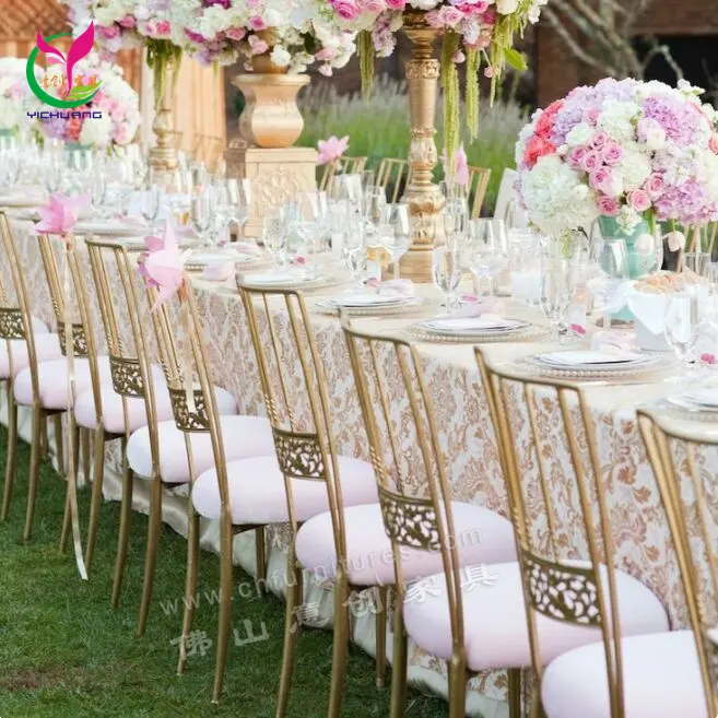 Bahasa Perancis Outdoor Emas Acara Furniture untuk Pesta Perjamuan Logam Kursi Pesta untuk Pernikahan