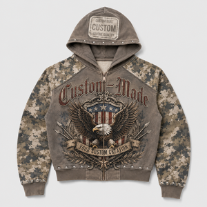 OEM 400Gsm Heavyweight Cotton Full Zip Hoodie Oversize Grey Raglan Sleeve Custom Graphic Print Premium Streetwear Men Hoodie - Product Image 1