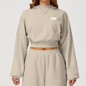 Felpe con Cappuccio da <span class=keywords><strong>Donna</strong></span> in Cotone con Logo Personalizzato Ricamato o Stampato, Pullover con <span class=keywords><strong>Maniche</strong></span> Lunghe e Taglio Corto - Product Image 1