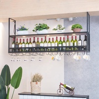 Support mural moderne en fer forgé pour bouteilles et verres à vin avec panneau décoratif
