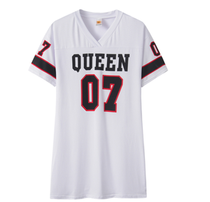 Nouvelle <span class=keywords><strong>robe</strong></span> <span class=keywords><strong>t</strong></span>-<span class=keywords><strong>shirt</strong></span> décontractée de style européen pour femmes, à manches courtes bouffantes, en tissu tissé, avec impression de lettres 3D pour le printemps et l'é<span class=keywords><strong>t</strong></span>é - Product Image 2