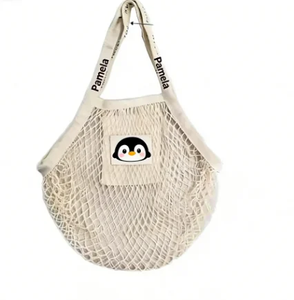 Portable Ecology Organic Cotton Folding <b>Net</b> Mesh Shopping <b>Bag</b> Letter Pattern Portable <b>Net</b> Grocery Tote Shoulder <b>Bag</b> - Product Image 1