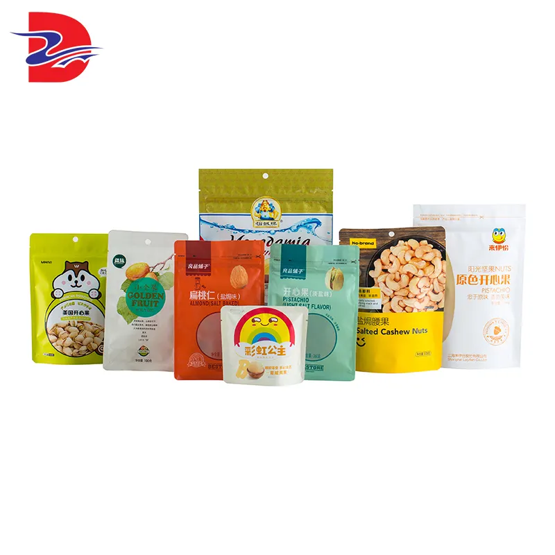 Custom Biodegradable Resealable Plastic Zipper Stand Up Pouch Mylar Bags Printed Vacuum Sealed Cookie Candy Food Packaging Bag