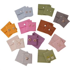 Custom Logo Snap Button Luxury Microfiber Pouch Square Bottom Velvet Lining Rings Earrings Pendants Necklaces <b>Jewelry</b> <b>Packaging</b> - Product Image 6