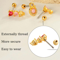 HENGSEN Boucles d'oreilles pendantes en forme de cœur rose, plaquées or, pour piercing au cartilage, hélix, tragus, avec fermoir à bille, pour filles