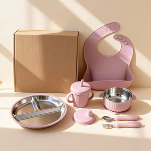 Ensemble d'alimentation pour bébé en silicone, très populaire, avec bol à ventouse, assiette compartimentée et manchons amovibles en silicone - Product Image 4