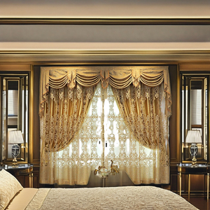 European Style Living Room Shiny Gold Jacquard Double Layers Voile Luxury Rod Pocket Floral Pattern High Shading 100% <strong>Curtains</strong> - Product Image 6