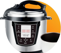 Cuisinière à pression électrique 4-6L en acier inoxydable noir et argent, commande tactile, couvercle verrouillable, cuve intérieure antiadhésive pour soupes, ragoûts et riz