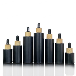 Pot en verre givré noir mat pour cosmétiques avec couvercle en bambou, contenants en verre avec dessus en grain de bois, 5g, 10g, 15g, 20g, 30g, 50g, 100g - Product Image 5