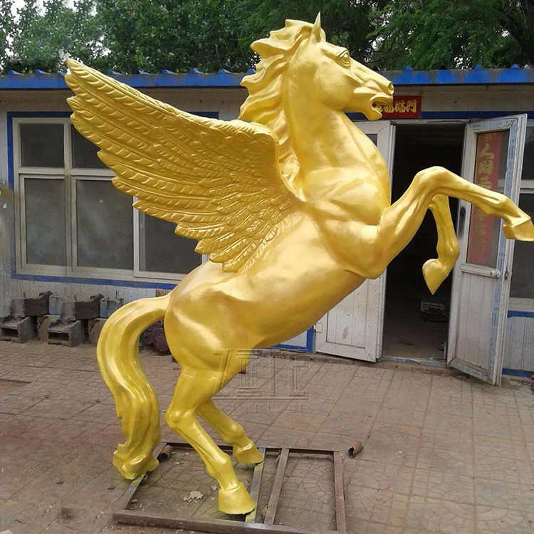 Rifornimento della fabbrica statua in metallo bronzo cavallo dorato con scultura di ali
