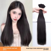 Extensions de cheveux naturels brésiliens Remy, mini-mèches longues et lisses, invisibles, nouées à la main, double trame, effet volumineux