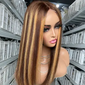 Wholesale 12A Grade Super Double Drawn Bone Straight Human Hair Wig Highlight 4x4 Vietnamese HD Bob Lace Front Wig