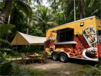 Remolque de Helados Multisabores con Congelador de Doble Zona y Gabinete de Servicio, Carro Móvil de Gelato para Resorts de Playa y Paseos Marítimos