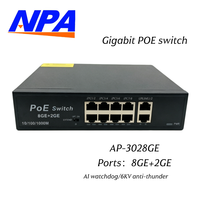 Switch Ethernet AI PoE 8 Port Gigabit RJ45 dengan 2 Uplink Watchdog 6KV Lightning 100m Extend QoS untuk Kamera IP Tersedia
