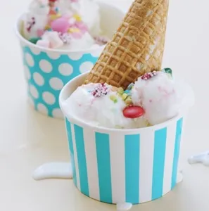 120cc 4oz Wholesales yogurt salad tubs Eco-friendly Food Grade Icecream paper dessert cups Blue Striped paper ice cream