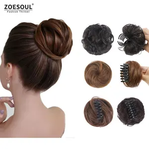 Synthetic Messy Bun Hair Piece Mini Straight Donut Claw Clip In Hair Bun For Women Hair Extension