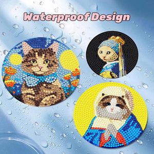 Kits de dessous-de-verre en diamant, dessous-de-verre amusants en diamant motif chat avec support, kits d'<span class=keywords><strong>art</strong></span> diamant DIY pour adultes - Product Image 2
