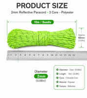 Cordon de paracorde Yongxiang 2 mm vert fluorescent réfléchissant, cordon de parachute ultraléger tressé camouflage pour tente et bâche