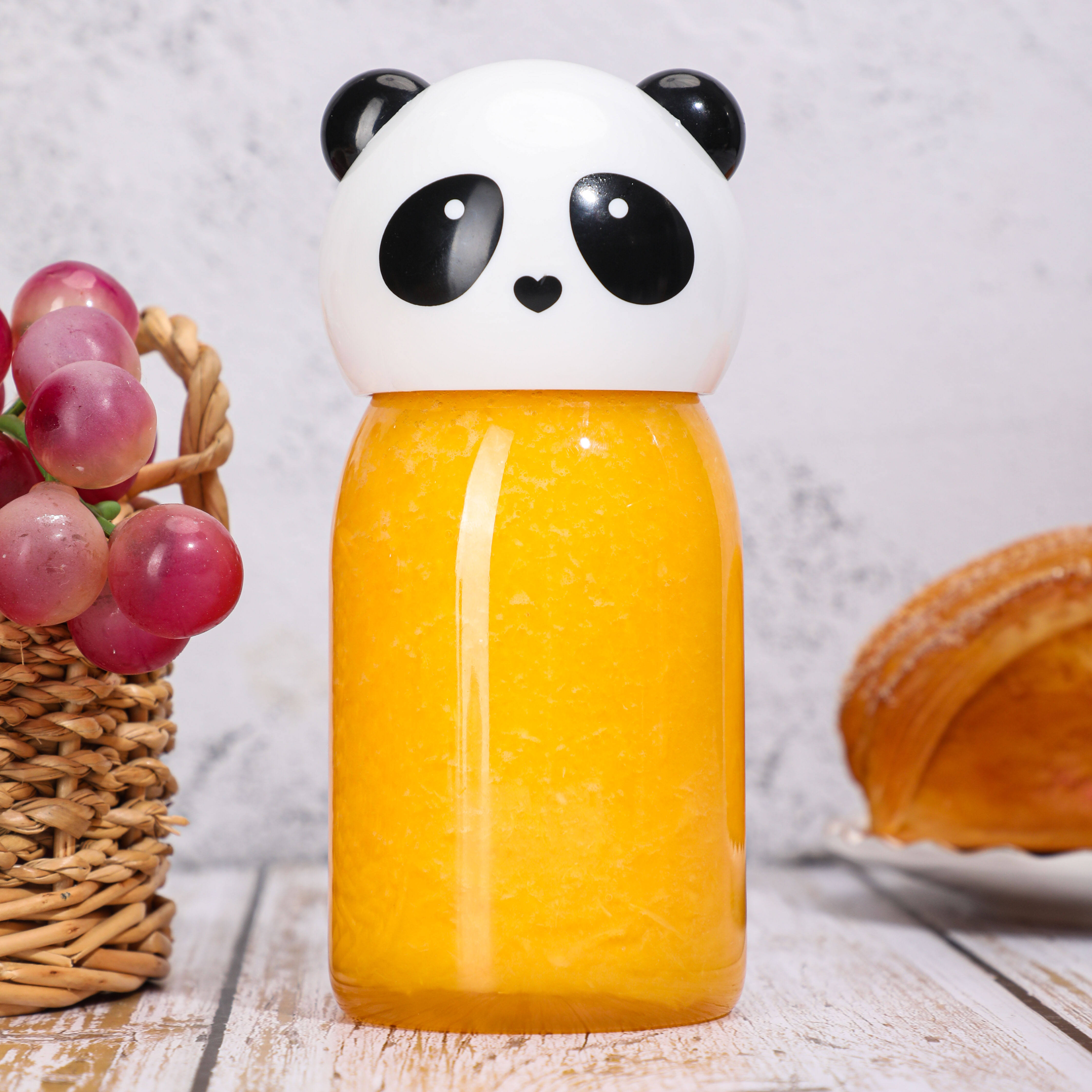 Cute Panda Animal Shaped Juice Beverage Milk Tea Smoothie Cup Bubble Boba Tea Plastic Bottles with Lid
