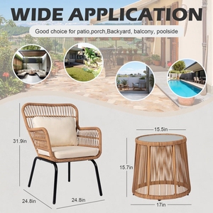 Ngoài trời Vườn Retro <span class=keywords><strong>wicker</strong></span> đồ nội thất hai người chỗ ngồi nhóm màu be Ghế Bàn cà phê 3 mảnh Bistro Bộ - Product Image 2