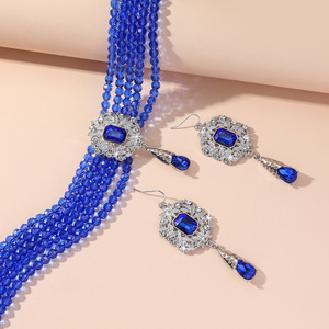 CAIOOCHE, <span class=keywords><strong>collar</strong></span> <span class=keywords><strong>de</strong></span> cadena <span class=keywords><strong>de</strong></span> cristal multicapa, pendientes, conjunto <span class=keywords><strong>de</strong></span> joyería grande exagerada a la moda, <span class=keywords><strong>collar</strong></span> <span class=keywords><strong>de</strong></span> cristal nupcial indio - Product Image 6
