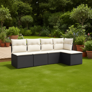 Conjunto de Sofá Modular de Jardín en Ratán Negro con Cojines de Espuma de Alta Densidad, Muebles de Exterior de Diseño Contemporáneo - Product Image 2
