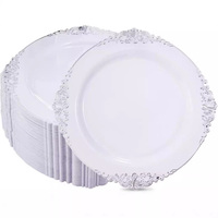 Sous-Assiette de Présentation Noire en Plastique, Bordure Perle Or Rose, Élégante, pour Mariages, Vaisselle et Plats (Vente en Gros)