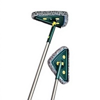 Serpillère de nettoyage de vitres à long manche, tête triangulaire, 3 tampons en microfibre, 1 tampon en chenille, pour laver, gratter et essuyer, nettoyant multi-surfaces pour la maison