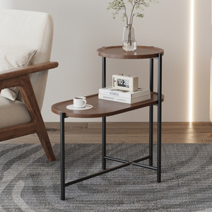 2 Tier Modern Side <b>Table</b> <b>Walnut</b> Brown Metal Frame Living Room End <b>Table</b> <b>Coffee</b> <b>Table</b> Storage Shelf - Product Image 1