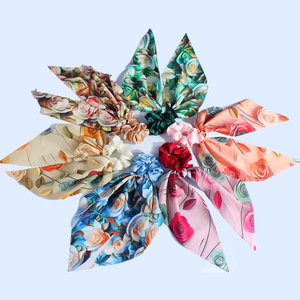 Élastique à <span class=keywords><strong>cheveux</strong></span> en satin imprimé floral avec longue queue, <span class=keywords><strong>attache</strong></span> élastique pour queue de cheval, accessoire de mode pour <span class=keywords><strong>cheveux</strong></span> - Product Image 3