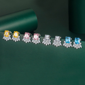 Meilleures ventes de bijoux, boucles d'oreilles en argent plaqué, forme géométrique, micro-incrustation de diamants, zircon carré pour femmes - Product Image 6
