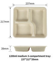 Plateau alimentaire en bagasse de canne à sucre de 1200 ml, en fibre végétale, pour la restauration