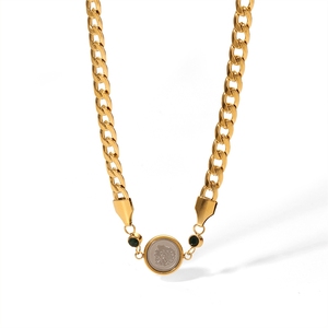 Collier en acier inoxydable plaqué or 18 carats, pendentif rond vintage portrait <span class=keywords><strong>Maya</strong></span>, chaîne épaisse, colliers exagérés pour la clavicule - Product Image 2