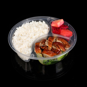 Round Three Compartment Plastic <b>Lunch</b> Box Disposable Food Container Takeout Box Fast Food Bento Bowl Microwave Safe - Product Image 1