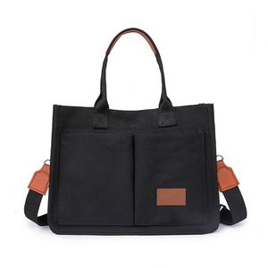 Women's Vintage Canvas Tote Shoulder Bag Wholesale Reusable Promotional Gift with Two Handles Open Closure Type and Pockets - Product Image 2