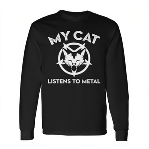 Maglietta a maniche lunghe My Cat Listens To Metal, nera, taglia unisex per adulti - Product Image 2