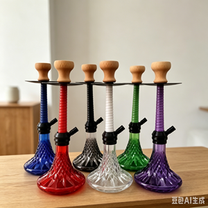 Colored <b>Acrylic</b> Hookah Glass Smoking Pipe Carved Base Wooden Bowl Metal Tray for Lounge Bar - Product Image 3