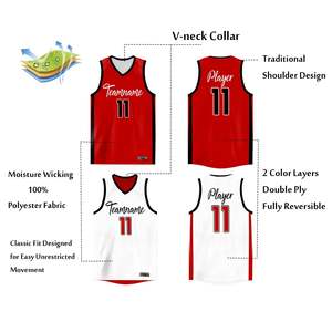 Maillot de basket-ball réversible personnalisé en mesh, hauts à double face personnalisables - Product Image 4