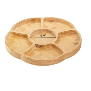 Plateau de service en bois avec sections divisées pour les collations, les fruits et les bonbons, utilisation domestique, design rotatif, matériau en bambou - Product Image 3