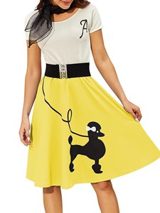 Vestido Retro de <span class=keywords><strong>Mujer</strong></span> con Estampado de Poodle, Estilo Skater Vintage, de Cintura Alta, <span class=keywords><strong>Rockabilly</strong></span> Swing, de Gasa para Verano, Ideal para Cócteles - Product Image 2