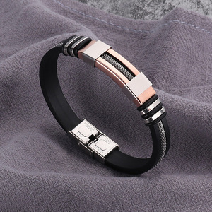 Pulsera de Cadena de Acero Inoxidable y Silicona Estilo Punk para Hombre, Joyería Masculina para Regalo, Venta al Por Mayor - Product Image 6