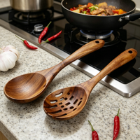 Ensemble d'ustensiles de service en bois pour salade, cuillère et fourchette pour servir les fruits et les salades