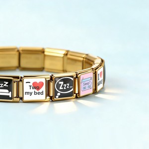 Bracciale Personalizzato Fai-da-Te in Acciaio Inox Elettroplaccato Stile Italiano con Moduli a Lettere in Inglese, Tema '<span class=keywords><strong>Buonanotte</strong></span> Dolci Sogni' - Product Image 4