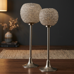 crystal ball candle holder silver wedding table centerpiece silver tall crystal tealight holder set bling wedding candle holder - Product Image 2