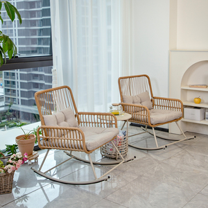 Ensemble de chaises à bascule en rotin 2 places, mobilier de jardin minimaliste, salon, balcon, table à thé, ensemble trois pièces - Product Image 1