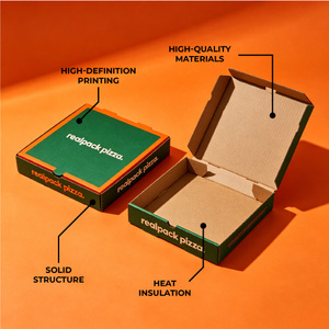 Cajas de Pizza Impresas Personalizadas, Caja de Embalaje de Pizza de Papel Corrugado de Grado Alimenticio con Logotipo para Comida para Llevar de Restaurantes - Product Image 1