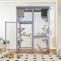 Enclos en bois pour chat, grand format, avec toit et plateformes résistants aux intempéries, pour patio