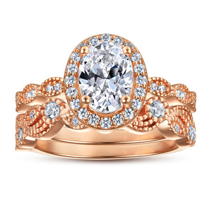 Delicado Zirconia Diamond Bridal Set 18K Rose Gold Ring Vintage Oval Zirconia Anillo de compromiso Media eternidad Conjuntos de anillos de boda - Product Image 2
