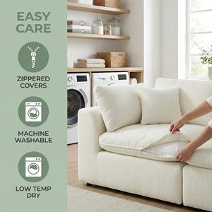 Canapé modulaire Chesterfield moderne 3 places avec ottoman, assise en chenille écologique et éponge, style nuage - Product Image 2